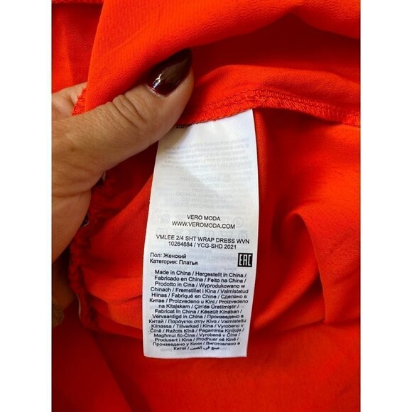 VERO Moda Red "Lee" Faux Wrap Dress Ruffle Trim - Picture 7 of 8